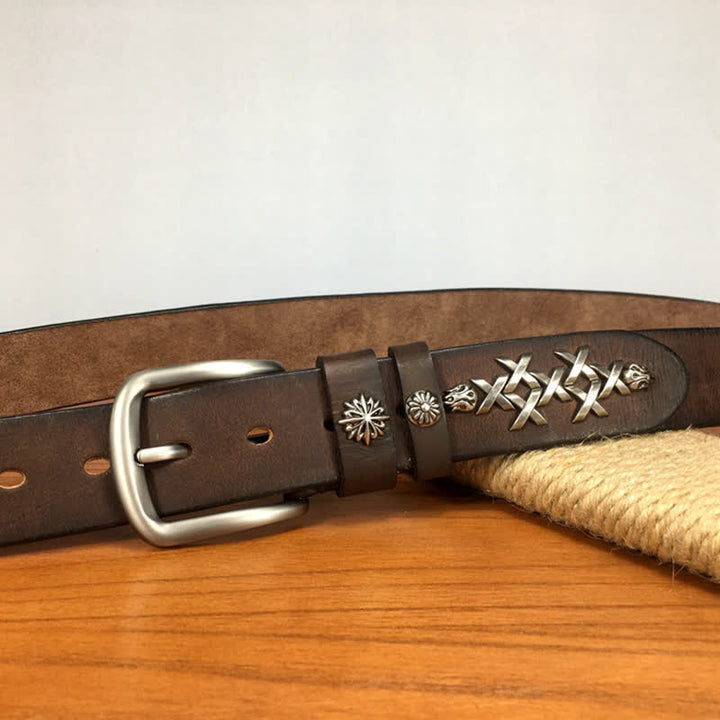 Ceinture en cuir à rivets sculptés décoratifs rétro pour hommes