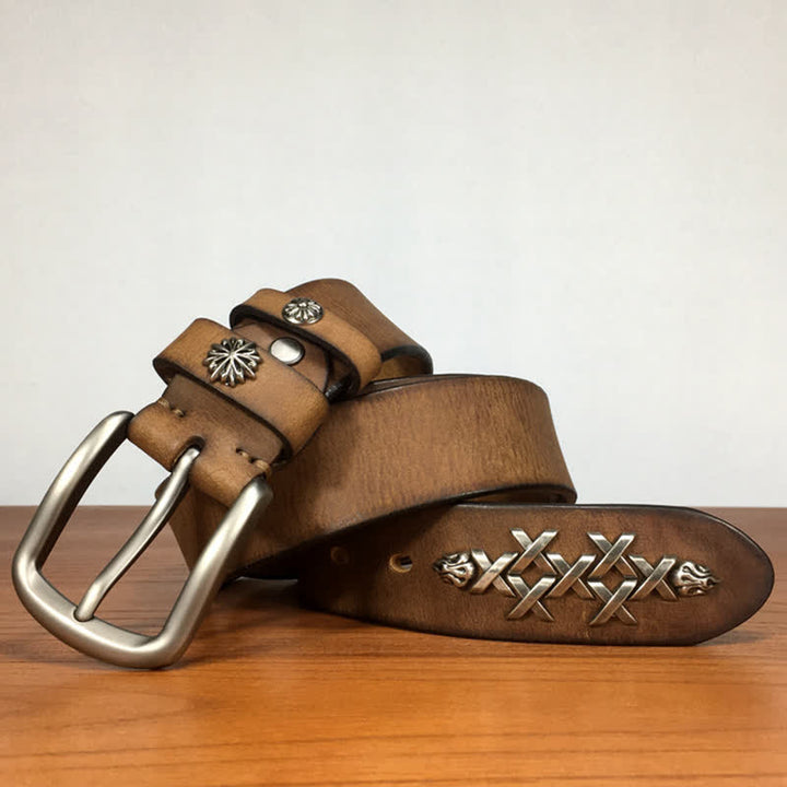 Ceinture en cuir à rivets sculptés décoratifs rétro pour hommes
