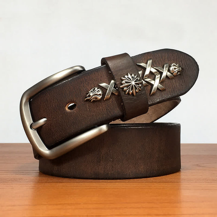 Ceinture en cuir à rivets sculptés décoratifs rétro pour hommes