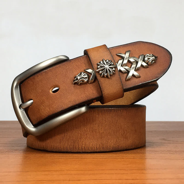 Ceinture en cuir à rivets sculptés décoratifs rétro pour hommes
