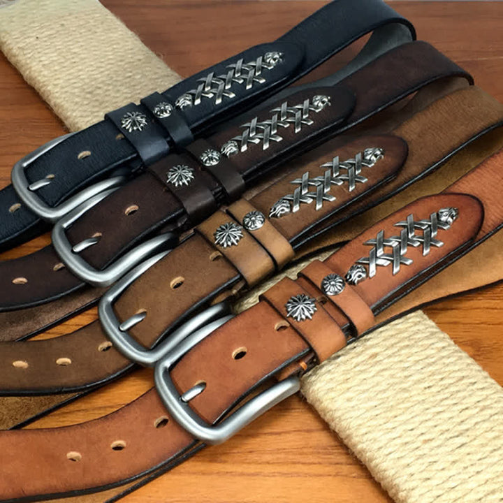 Ceinture en cuir à rivets sculptés décoratifs rétro pour hommes