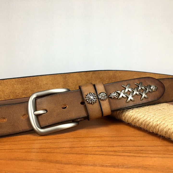 Ceinture en cuir à rivets sculptés décoratifs rétro pour hommes
