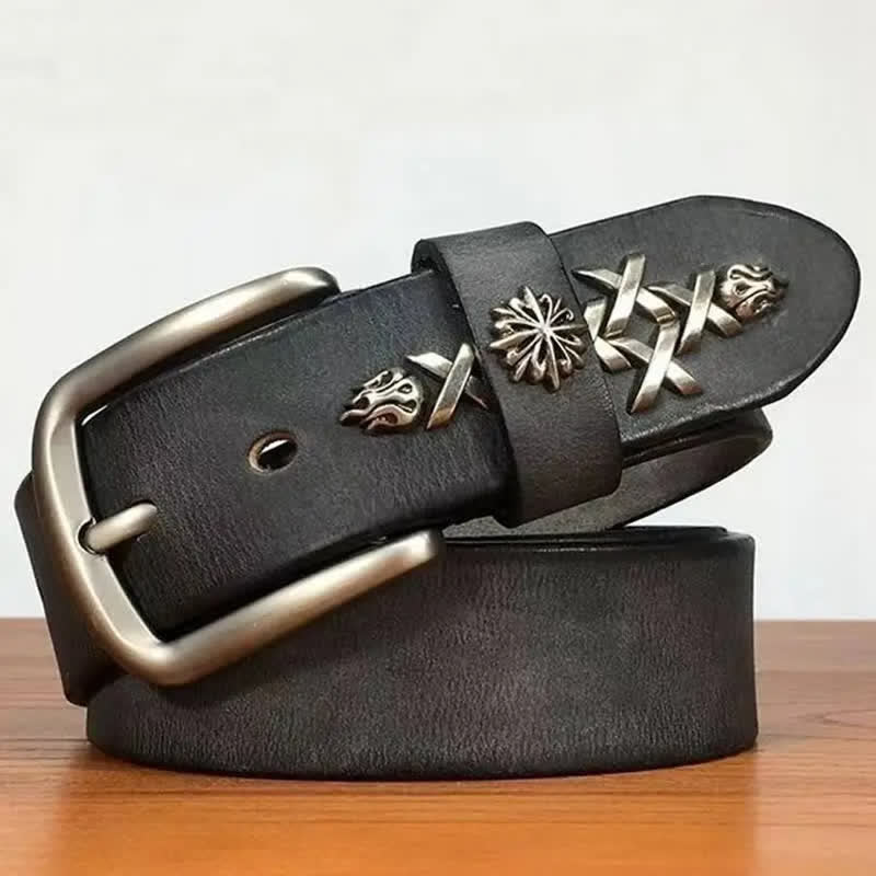 Ceinture en cuir à rivets sculptés décoratifs rétro pour hommes