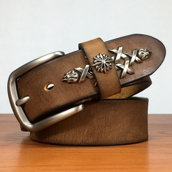 Ceinture en cuir à rivets sculptés décoratifs rétro pour hommes