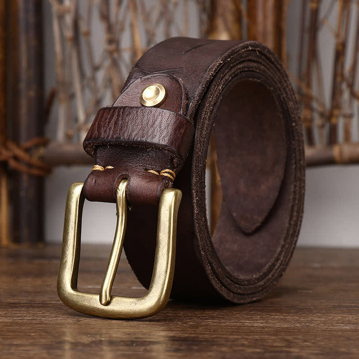 Ceinture en cuir véritable à motif de plumes en relief pour homme