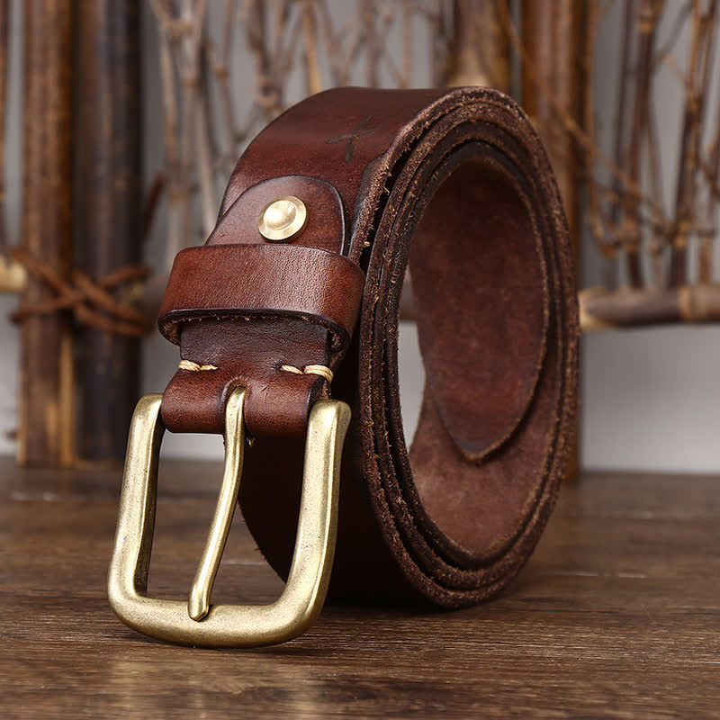 Ceinture en cuir véritable à motif de plumes en relief pour homme