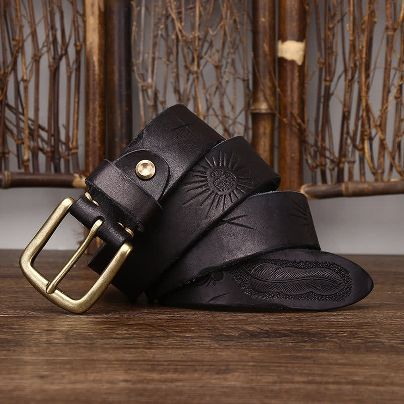 Ceinture en cuir véritable à motif de plumes en relief pour homme