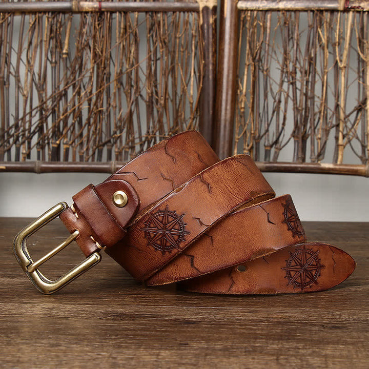 Ceinture en cuir à motif de gouvernail en relief et effet vieilli pour homme