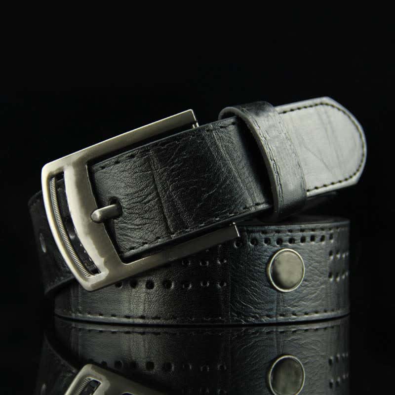 Ceinture en cuir creux à rivets punk décontracté pour hommes