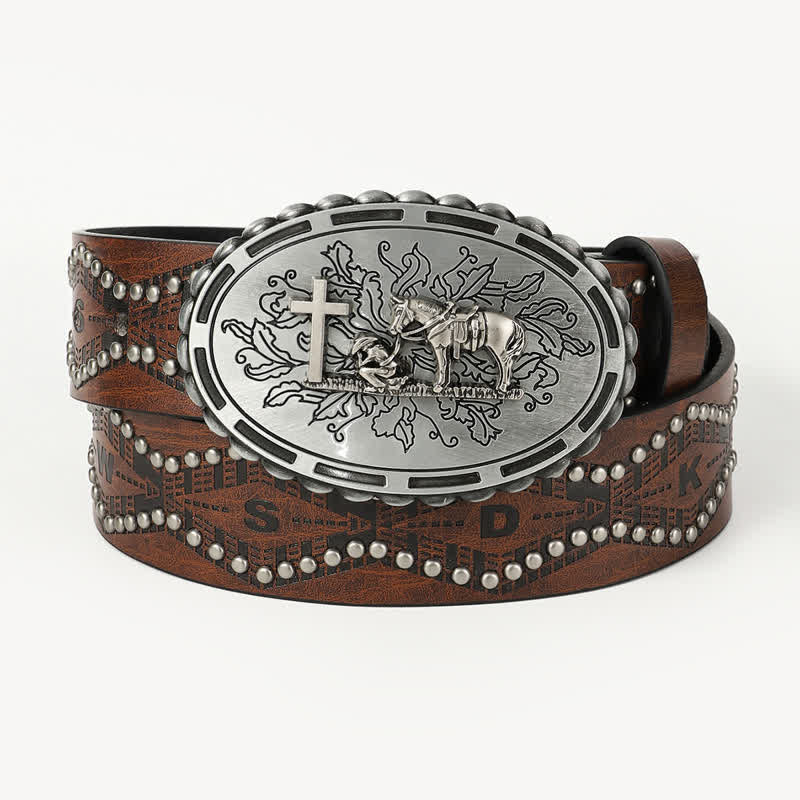 Ceinture en cuir cloutée avec boucle de prière pour femme