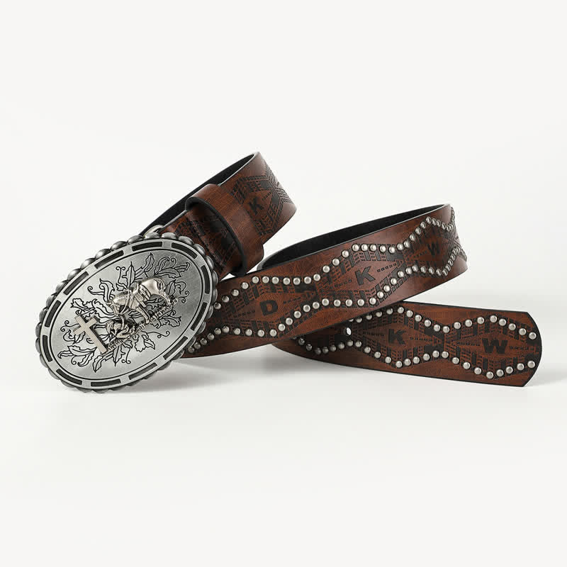 Ceinture en cuir cloutée avec boucle de prière pour femme