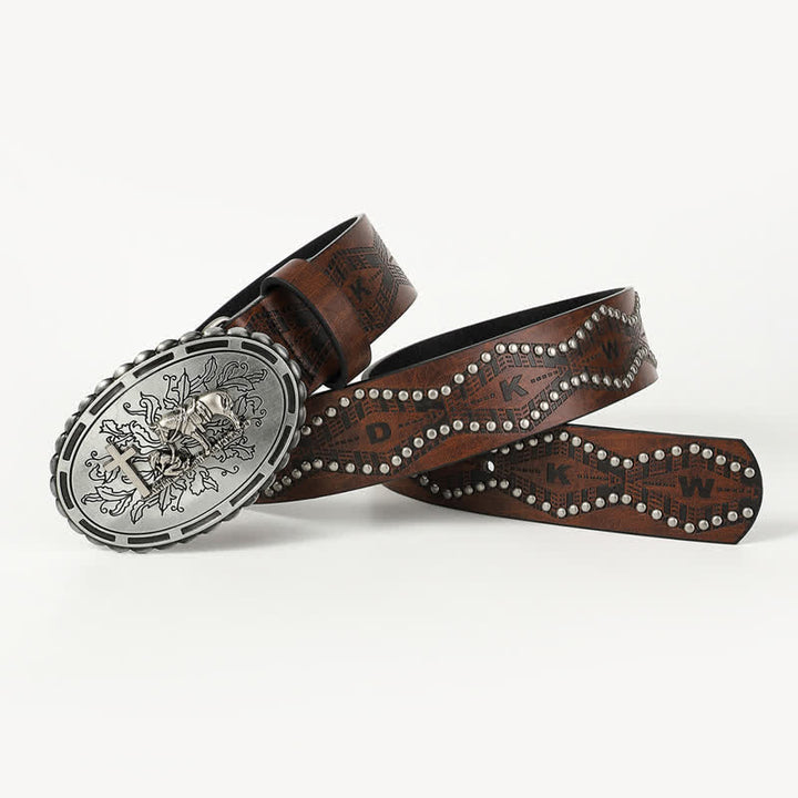 Ceinture en cuir cloutée avec boucle de prière pour femme