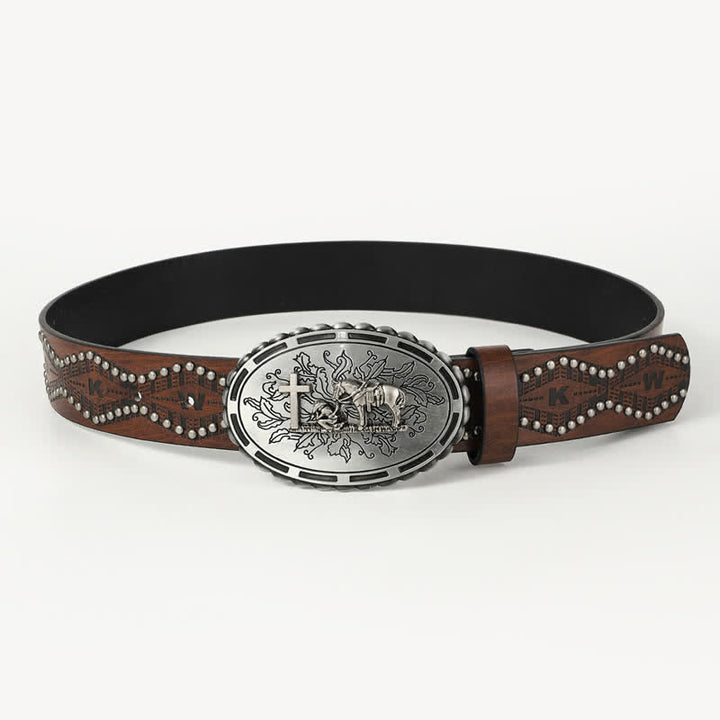 Ceinture en cuir cloutée avec boucle de prière pour femme