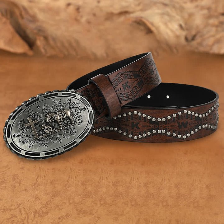 Ceinture en cuir cloutée avec boucle de prière pour femme