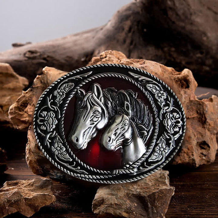 Ceinture en cuir à boucle émaillée pour homme avec cheval et poulain