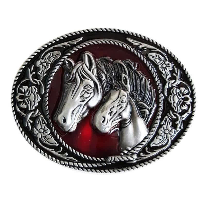 Ceinture en cuir à boucle émaillée pour homme avec cheval et poulain