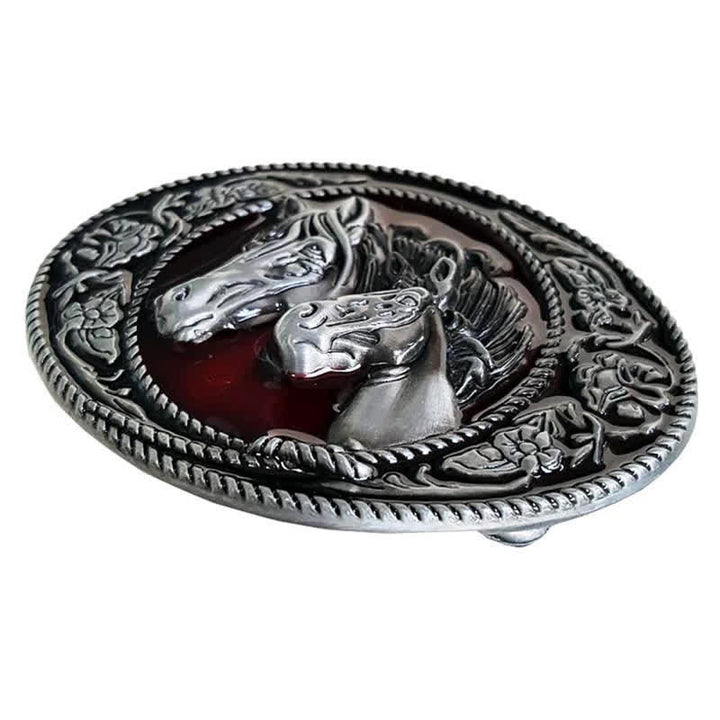 Ceinture en cuir à boucle émaillée pour homme avec cheval et poulain