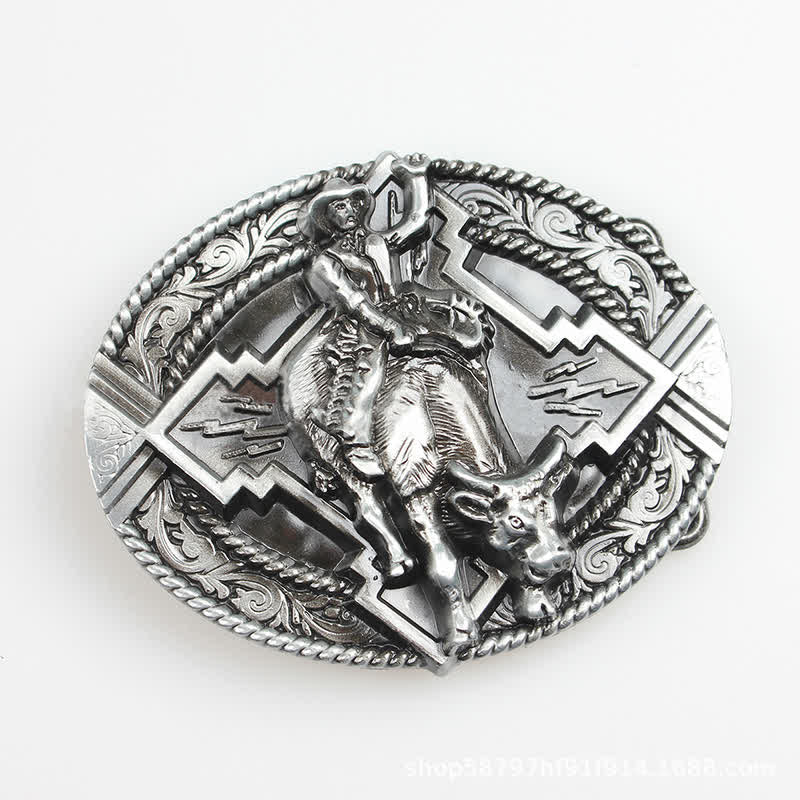 Ceinture en cuir à boucle pour homme avec motif de taureau rodéo