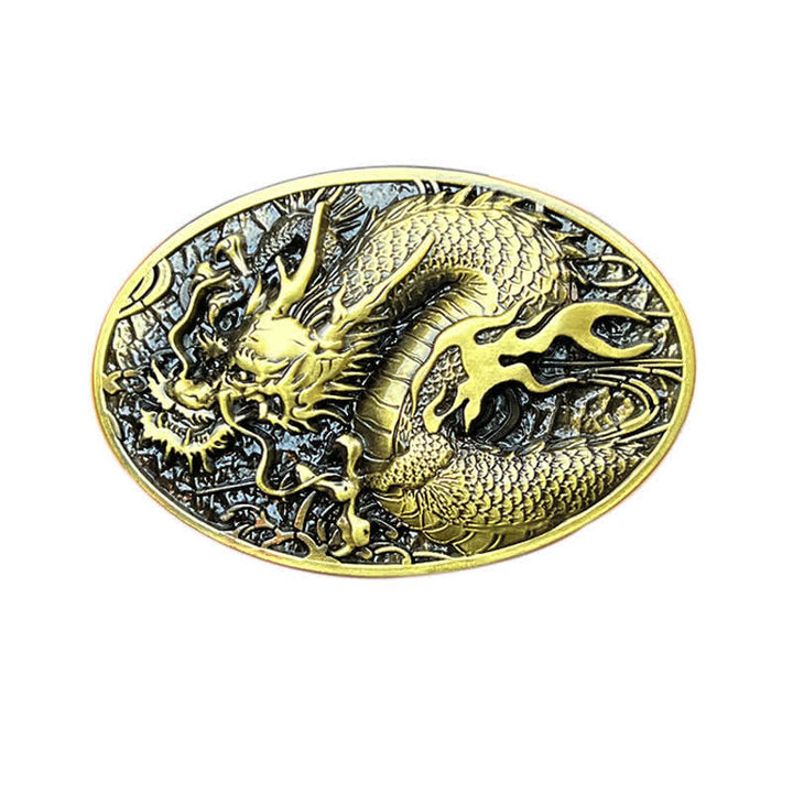 Ceinture en cuir à grande boucle pour homme avec dragon de feu