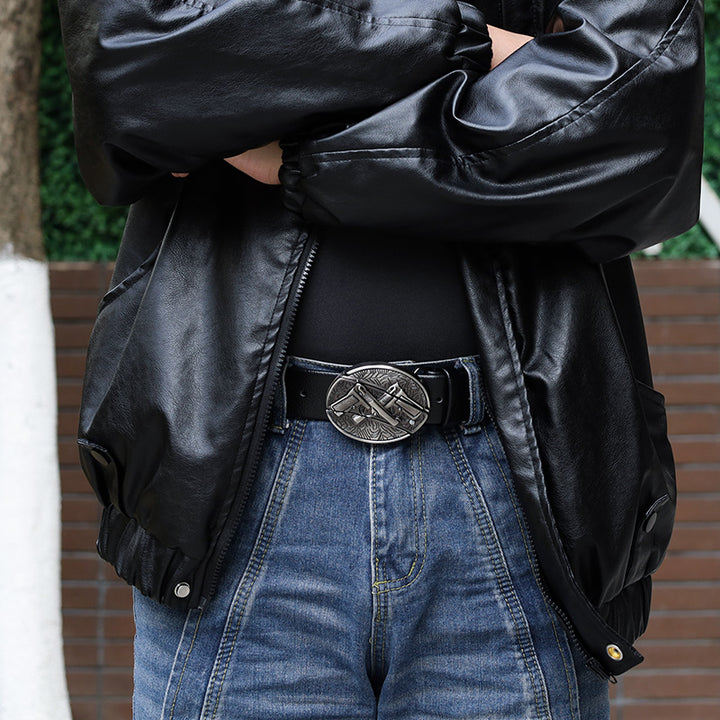 Ceinture en cuir pour homme avec double pistolet et couteau pliant