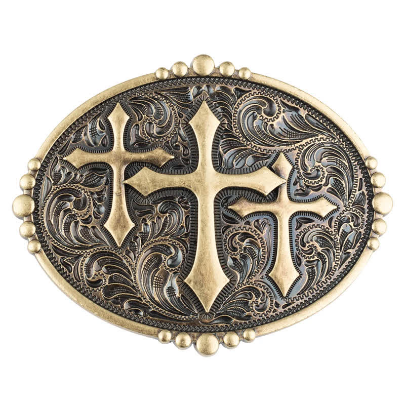 Ceinture en cuir à boucle pour homme avec motif à trois croix