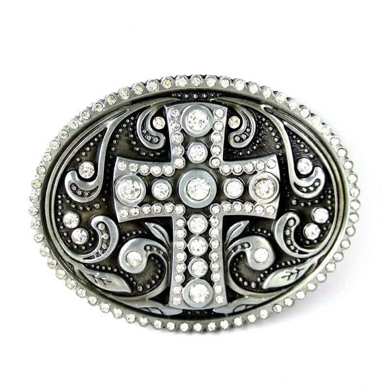 Ceinture en cuir à boucle croisée en strass cristal pour homme