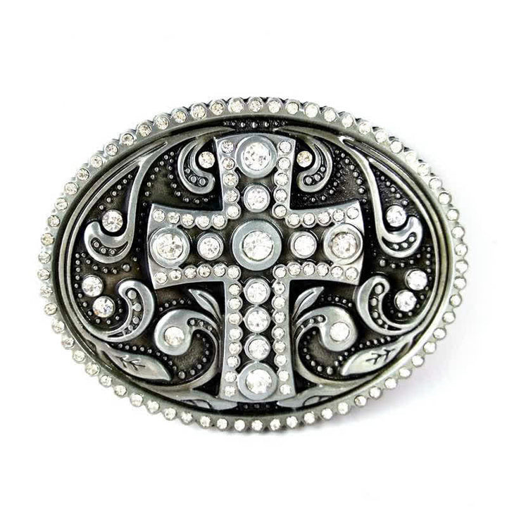 Ceinture en cuir à boucle croisée en strass cristal pour homme