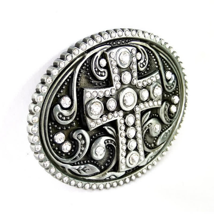 Ceinture en cuir à boucle croisée en strass cristal pour homme