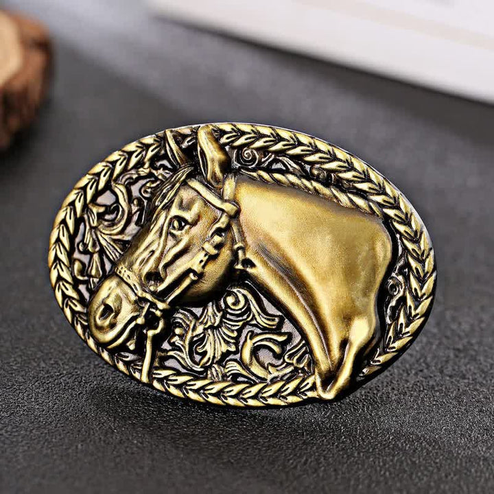 Ceinture en cuir à boucle gravée pour homme avec tête de cheval