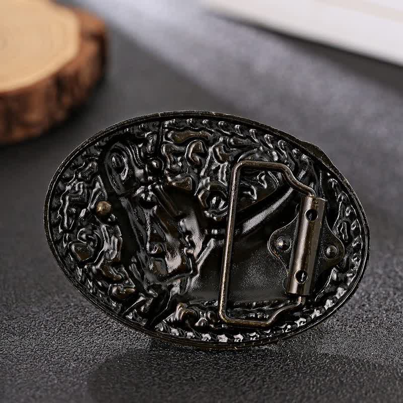 Ceinture en cuir à boucle gravée pour homme avec tête de cheval