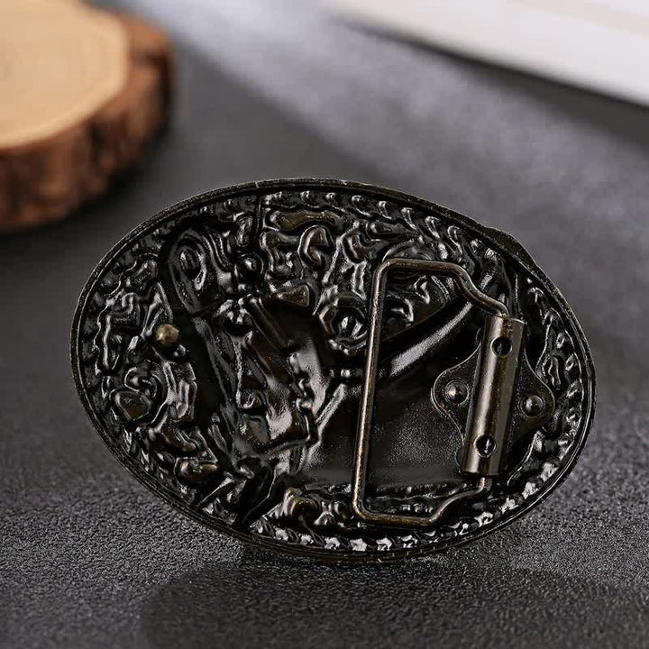 Ceinture en cuir à boucle gravée pour homme avec tête de cheval