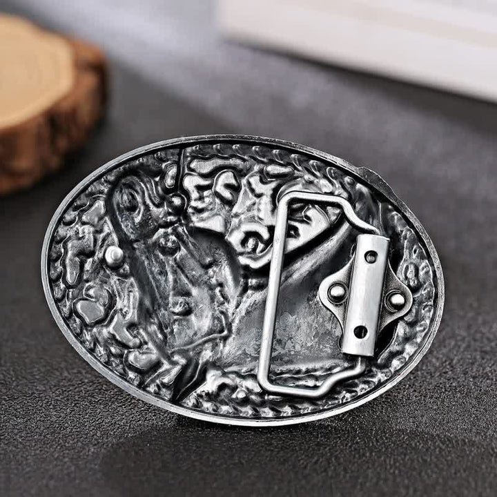 Ceinture en cuir à boucle gravée pour homme avec tête de cheval