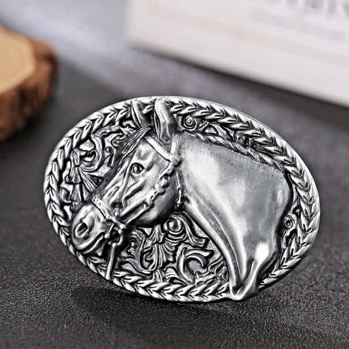Ceinture en cuir à boucle gravée pour homme avec tête de cheval