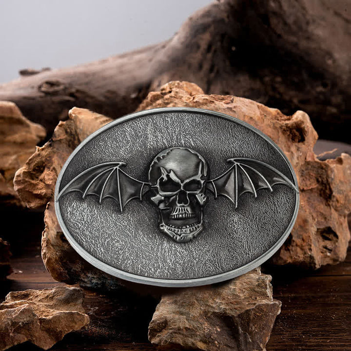 Ceinture en cuir à boucle tête de mort et ailes de chauve-souris punk pour homme