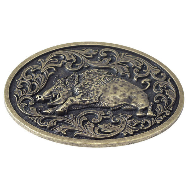 Ceinture en cuir à boucle fantaisie pour homme avec motif sanglier