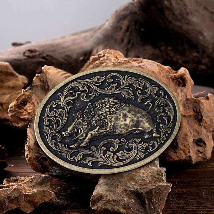Ceinture en cuir à boucle fantaisie pour homme avec motif sanglier