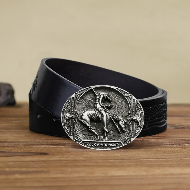 Ceinture en cuir pour homme avec boucle de lance et chevalier de rodéo