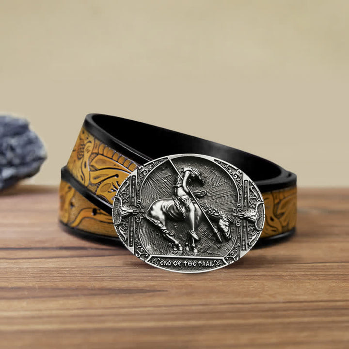 Ceinture en cuir pour homme avec boucle de lance et chevalier de rodéo
