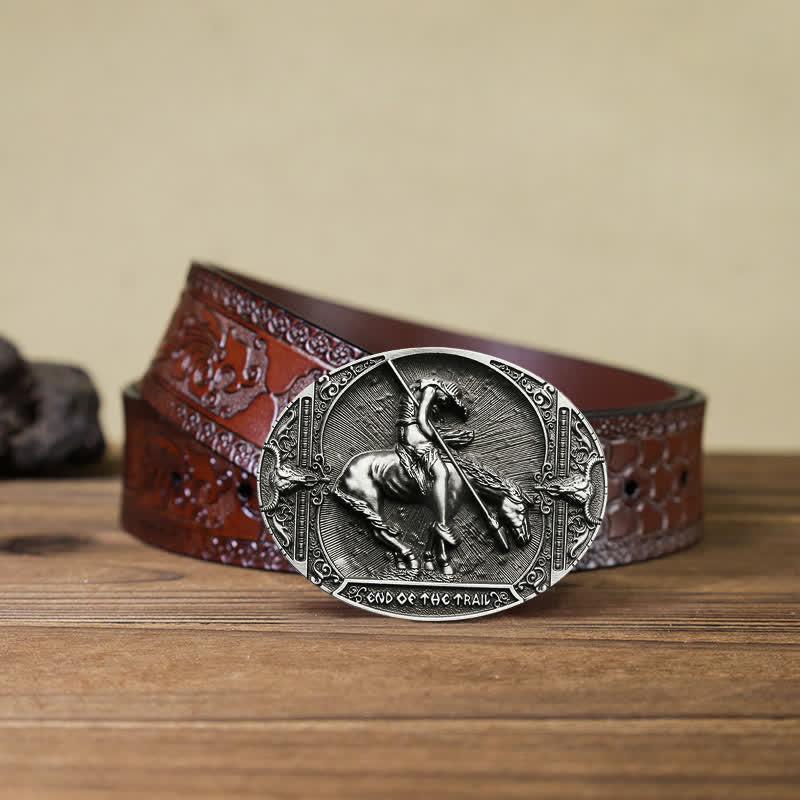 Ceinture en cuir pour homme avec boucle de lance et chevalier de rodéo