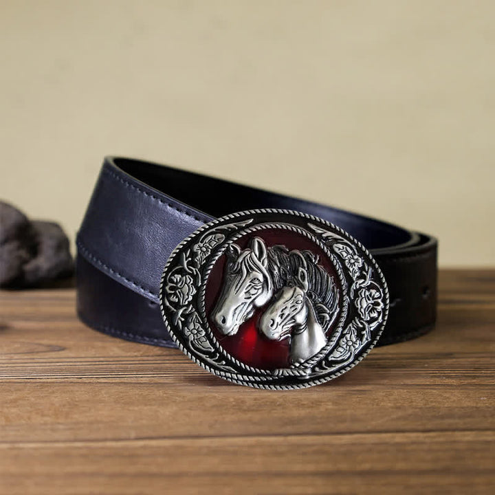 Ceinture en cuir à boucle émaillée pour homme avec cheval et poulain