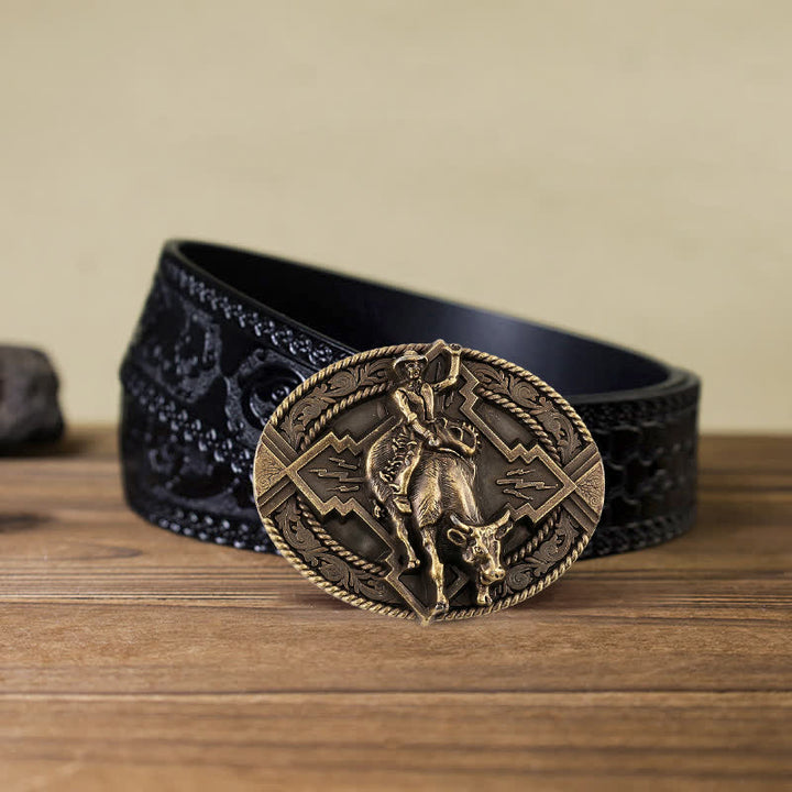 Ceinture en cuir à boucle pour homme avec motif de taureau rodéo