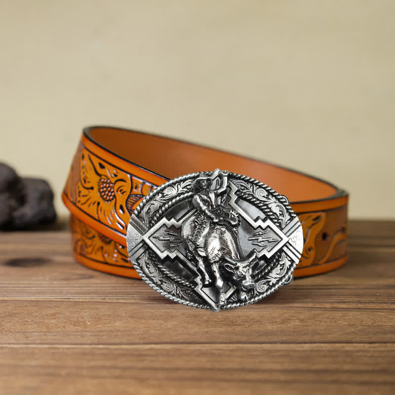 Ceinture en cuir à boucle pour homme avec motif de taureau rodéo