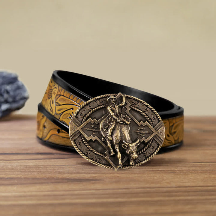 Ceinture en cuir à boucle pour homme avec motif de taureau rodéo