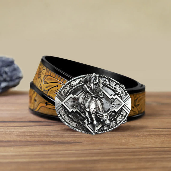 Ceinture en cuir à boucle pour homme avec motif de taureau rodéo
