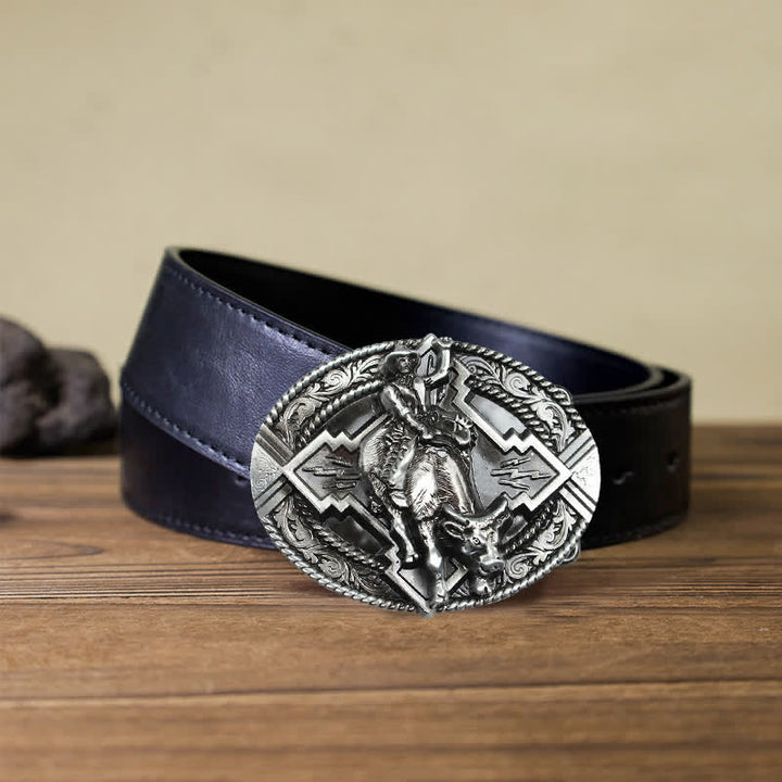 Ceinture en cuir à boucle pour homme avec motif de taureau rodéo