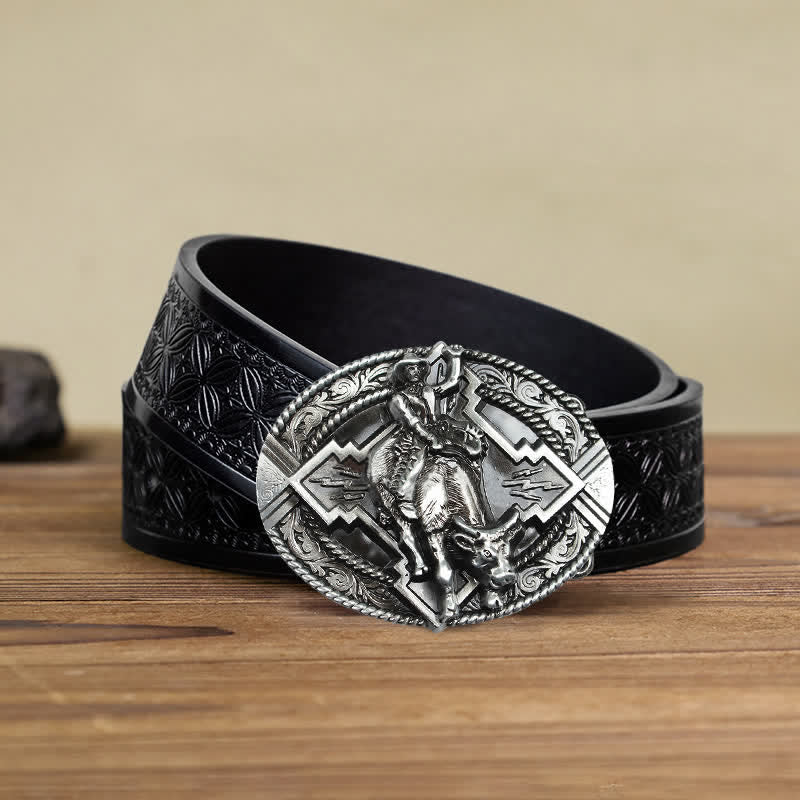 Ceinture en cuir à boucle pour homme avec motif de taureau rodéo