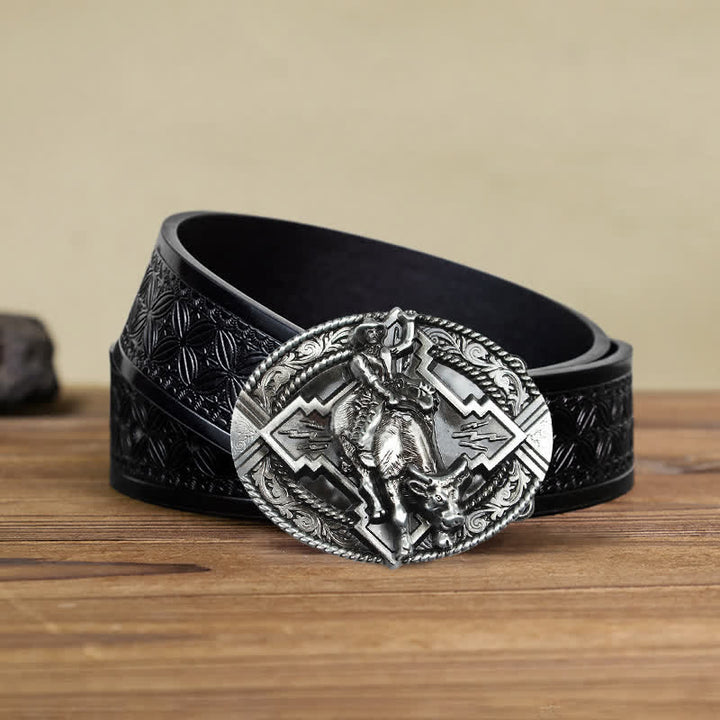 Ceinture en cuir à boucle pour homme avec motif de taureau rodéo