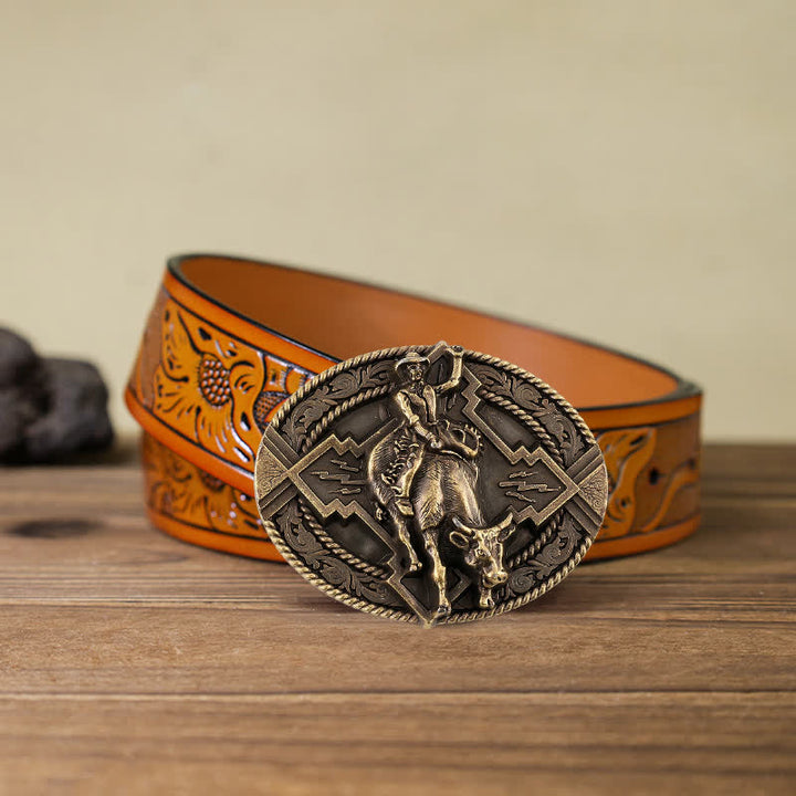 Ceinture en cuir à boucle pour homme avec motif de taureau rodéo