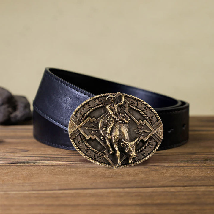 Ceinture en cuir à boucle pour homme avec motif de taureau rodéo