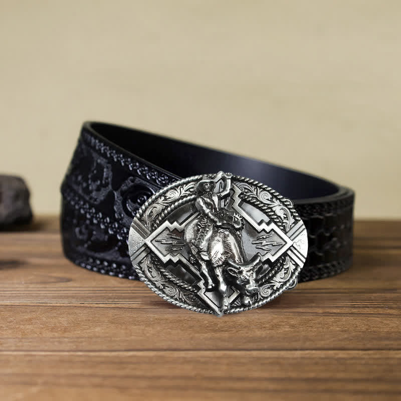 Ceinture en cuir à boucle pour homme avec motif de taureau rodéo